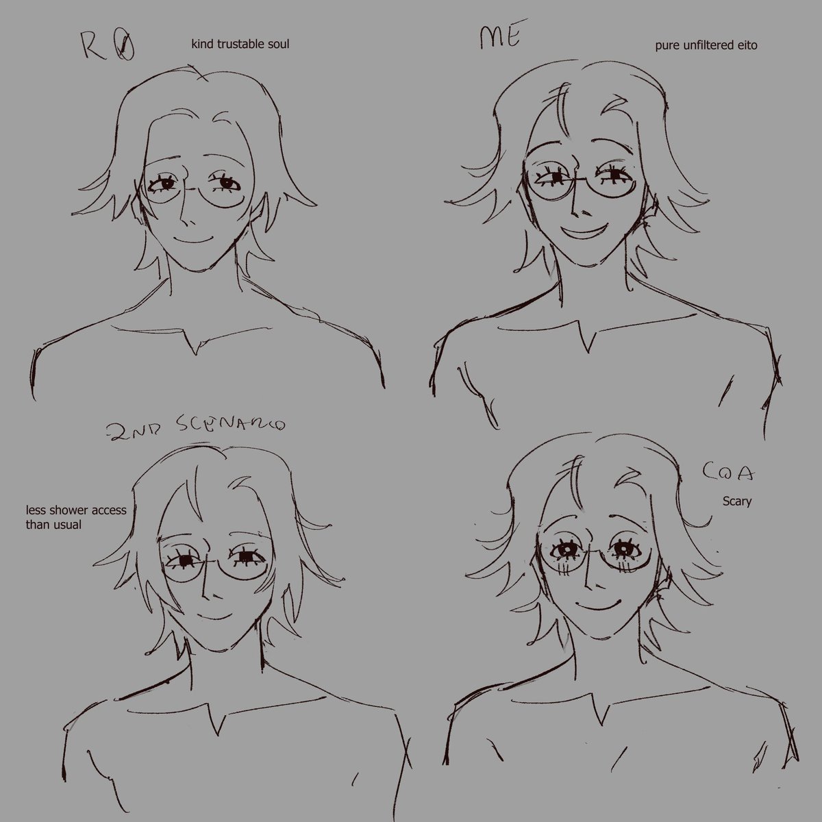 kabukeo_'s tweet image. // THL spoilers (route 0)
wanted to swap the way i drew them (sharp/round) and then the doodles i had after that