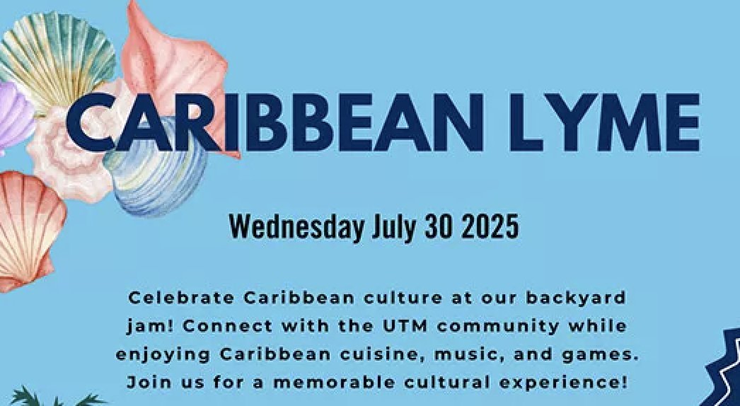 UTM's tweet image. July 30 | Caribbean Lyme
Come jam to the sweet sounds of Soca tunes, satisfy your taste buds with delicious Caribbean cuisine and catch up with Caribbean community members.
⏰ 12 - 2 p.m.
📍 Blind Duck Patio
More info & registration ➡️ bit.ly/3H6kKVq