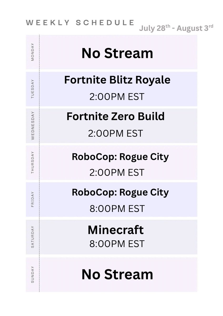 My stream schedule for this week! (˶ᵔ ᵕ ᵔ˶)
