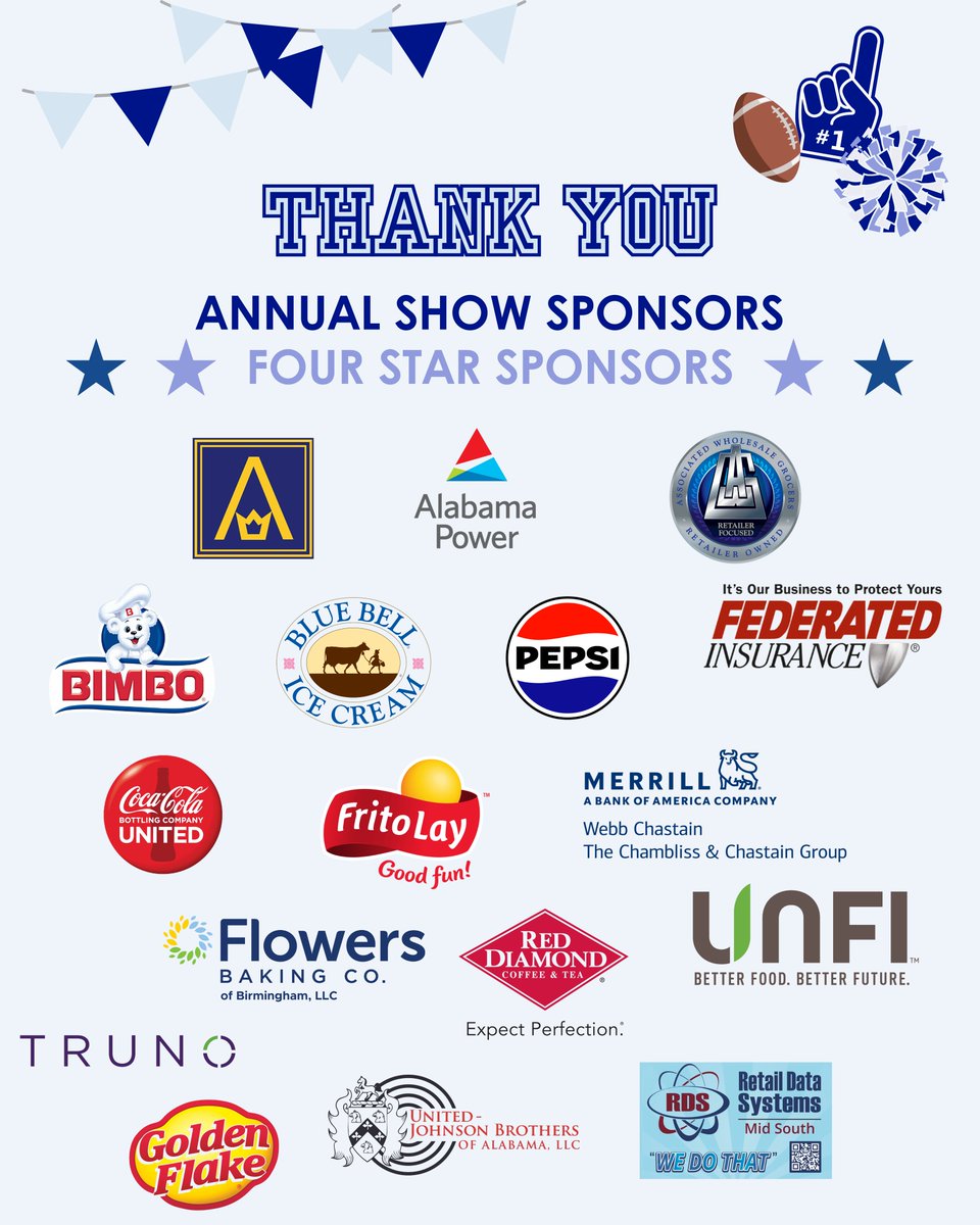 Alabama Grocers Assn (@alabamagrocers) on Twitter photo A heartfelt thank you to all of our incredible 4-Star Sponsors of the 2025 AGA Annual Show! Your generous support helps make this event possible and strengthens our mission to serve Alabama’s grocery industry. We appreciate your partnership and commitment to our community. A heartfelt thank you to all of our incredible 4-Star Sponsors of the 2025 AGA Annual Show! Your generous support helps make this event possible and strengthens our mission to serve Alabama’s grocery industry. We appreciate your partnership and commitment to our community.