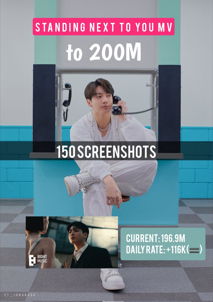 "STANDING NEXT TO YOU" MV TO 200M CHALLENGE Starts Now ✨️

🎯: 150 Screenshots of SNTY MV only!

🖇 youtu.be/UNo0TG9LwwI

◇ | Queue playlists, Sceners or stream manually 🎶
♡| Optional Playlists:
☆youtube.com/playlist?list=…
☆youtube.com/playlist?list=…

SNTY TO 200M
#JUNGKOOK