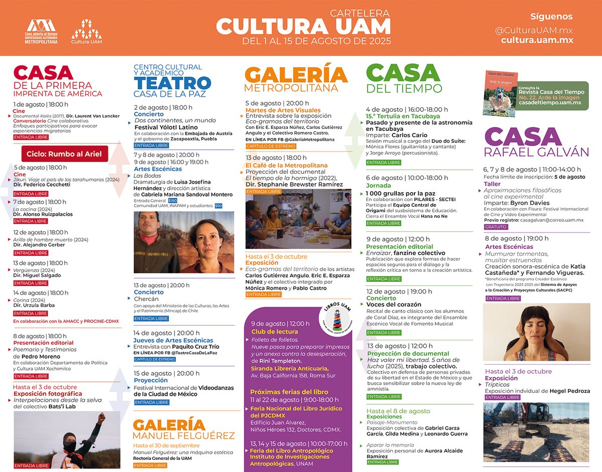 lauammx's tweet image. 🎭 Conciertos, exposiciones, cine, ferias de libros, tertulias, talleres y más en la cartelera cultural de AGOSTO ¡Asiste y disfruta de estas actividades organizadas para ti!

#SoyUAM #UAM #Cultura #CarteleraCultural @CulturaUAMmx