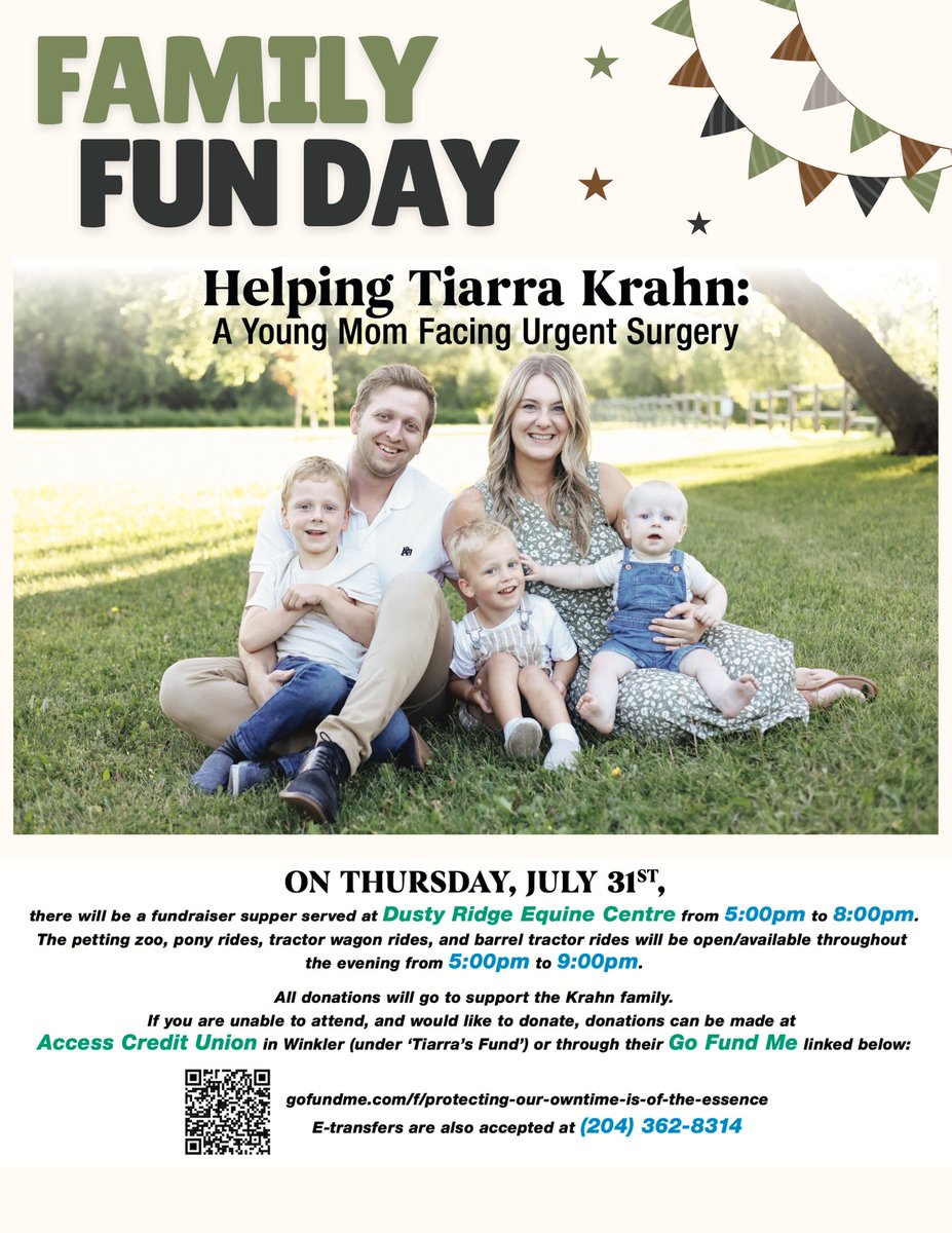 RAIN OR SHINE - 
Visit Dustyridge for Family Fun, Food, and Fundraising for a worthy cause!

All donations will go to support Tiarra Krahn's life-saving surgery.