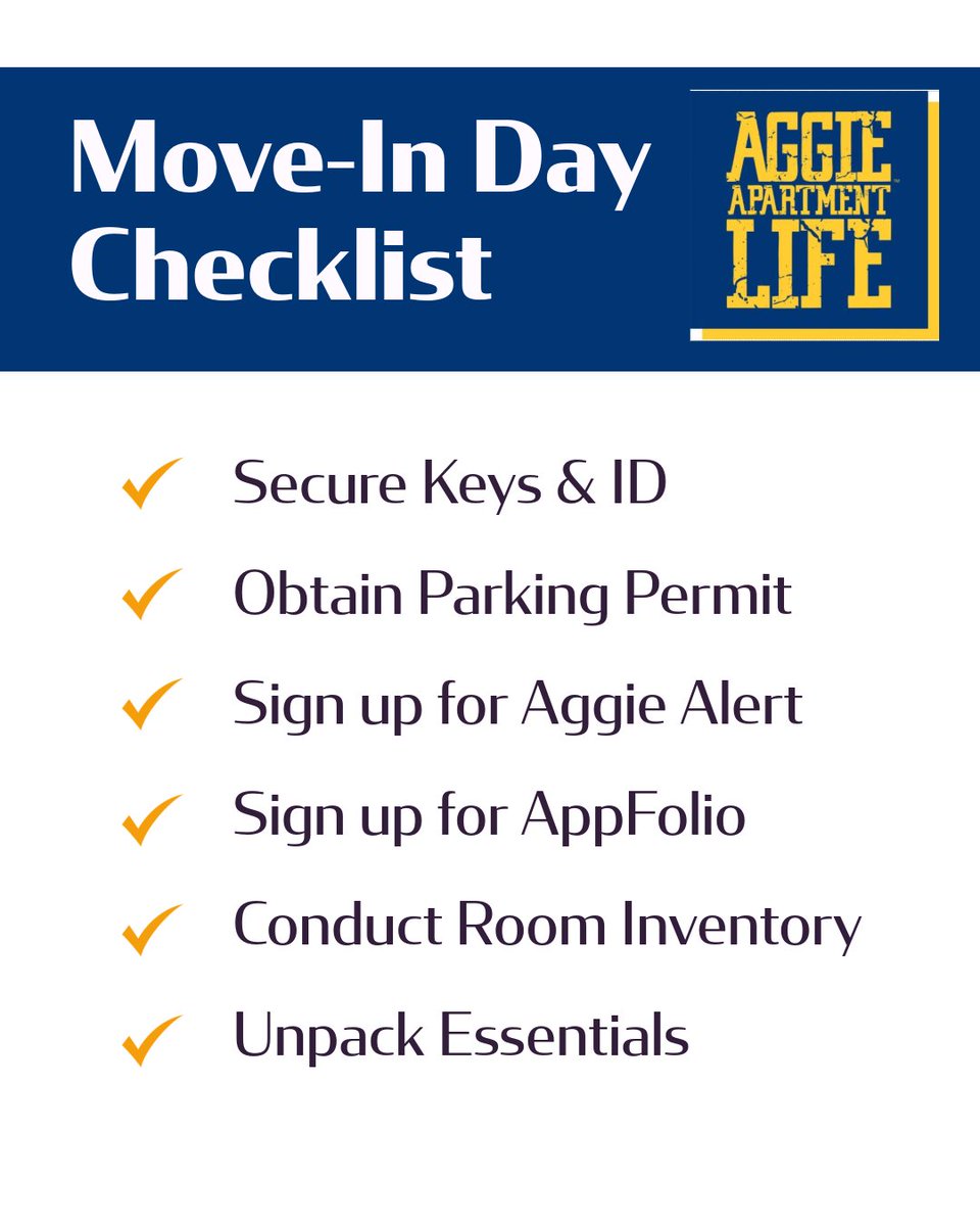 NCAT_RE_FDN's tweet image. Fall semester is almost upon us!

Time to prep for #AggieApartmentLife. Note each apartment community's move-in date and check-in location. See you soon!

#NCAT #NCAT26 #NCAT27 #NCAT28