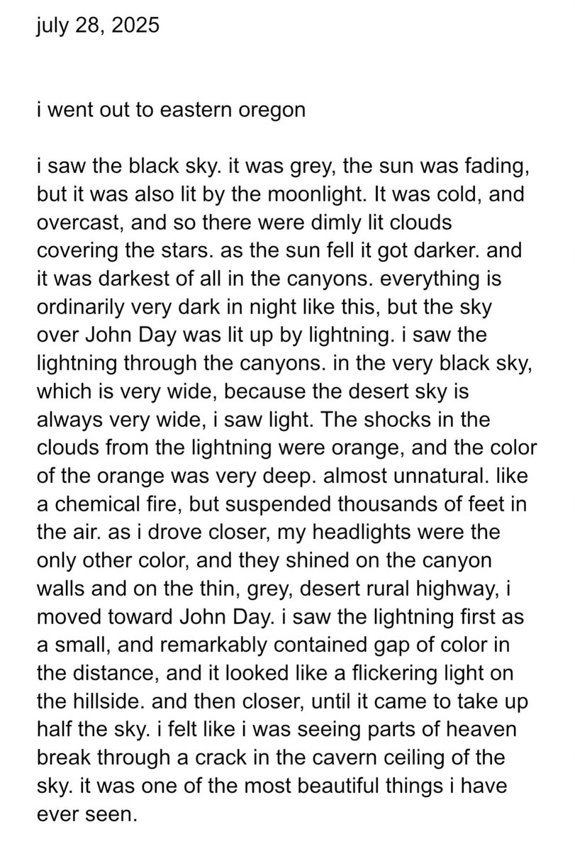 Sarah_pdx's tweet image. last night i had, unexpectedly, to drive to a town in eastern oregon quite late at night. there was a lightning storm and it was remarkable. i tried to write down what i was seeing but it is very hard to describe. it is something i will be thinking about for the rest of my life