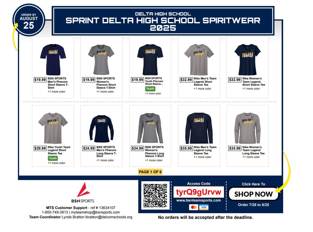 DeltaEagles_'s tweet image. ๐ ...Calling all DELTA FANS!!! ๐
Be the best-dressed fan in the stands!! Order your gear TODAY!!
๐ No orders after August 25!
Shop the link below ๐
bsnteamsports.com/shop/tyrQ9gUrvw