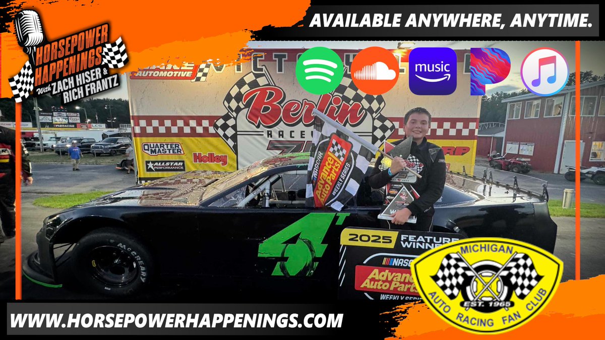 Horsepower Happenings (@hphpodcast) on Twitter photo At just 14 years old, Tyler Lutpon went to <a href="/BerlinRaceway/">Berlin Raceway</a> victory lane on Saturday night in his VanDoorn Racing Development No.4T.
Tonight at 9PM HorsepowerHappenings.com/podcasts At just 14 years old, Tyler Lutpon went to <a href="/BerlinRaceway/">Berlin Raceway</a> victory lane on Saturday night in his VanDoorn Racing Development No.4T.
Tonight at 9PM HorsepowerHappenings.com/podcasts