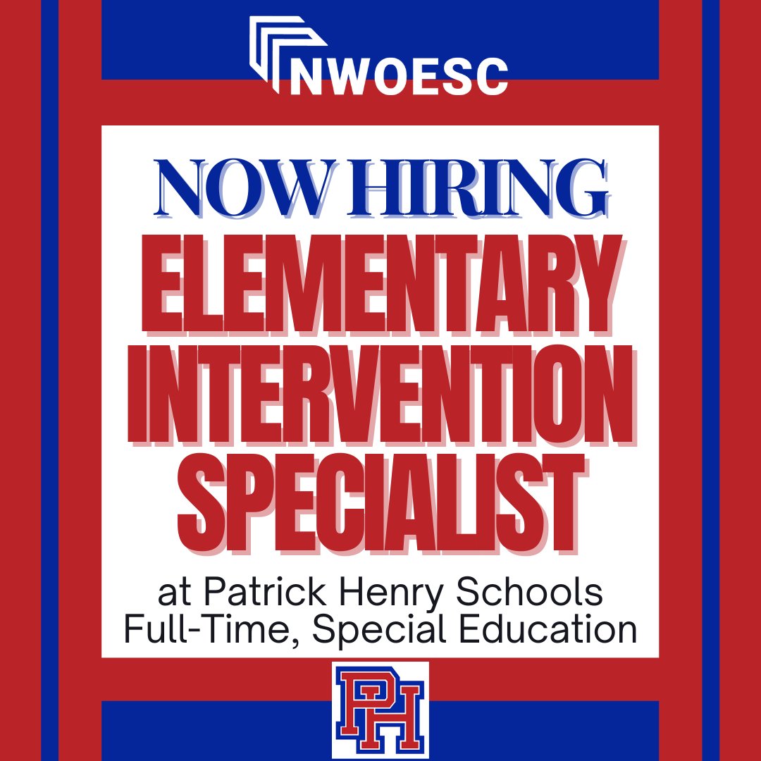 Maybe it seems too late for open positions in education this school year? It's not! We have openings
Check out this opening at Patrick Henry &amp; details on how we can support you with licensing: nwoesc.schoolspring.com/?jobid=5306664.