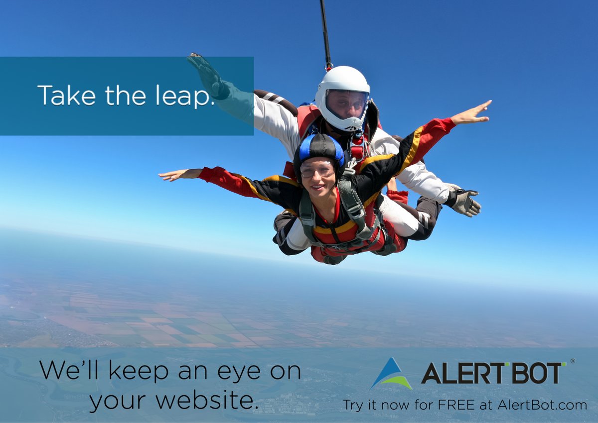 AlertBot's tweet image. Take the leap. 
We&apos;ll keep an eye on your website. 👀

Try AlertBot FREE today at AlertBot.com!

#peaceofmind #taketheleap #skydiving #webperf #websiteperformance #performancemonitoring