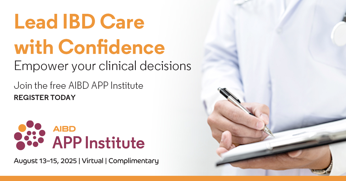 Attention NPs and PAs in IBD: This one is for you. 

Join the AIBD APP Institute, virtually this August 13-15 for FREE!
CME-accredited
Expert-led sessions
Practical insights for your everyday practice

Register today: hubs.ly/Q03z5KvF0