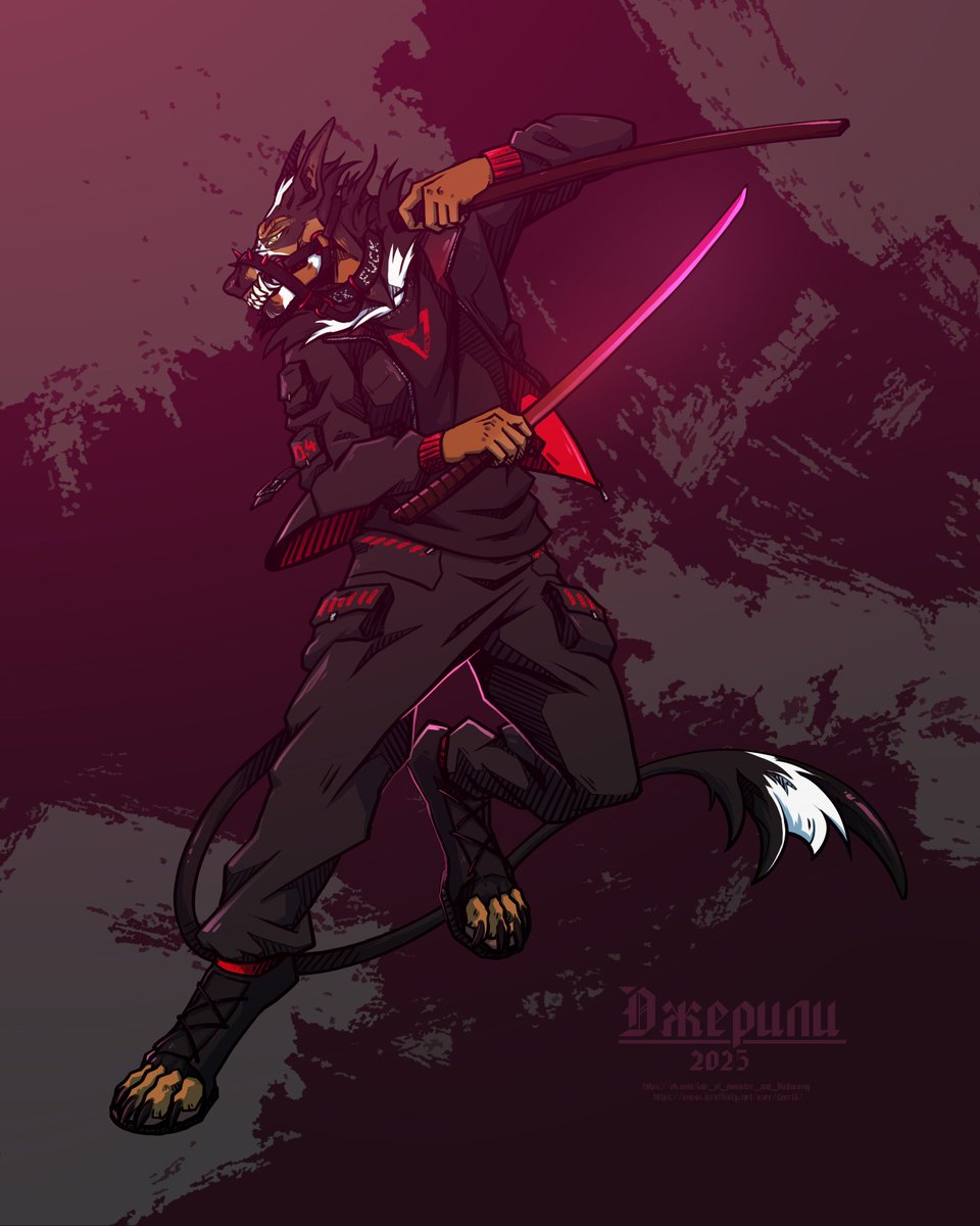 Repeat revenge on AF for CatPunk228

#male #digital #art #artfight2025 #artfight #anthro #furry #guy #hybrid #dragon #dog #katana #snarl #halter #collar