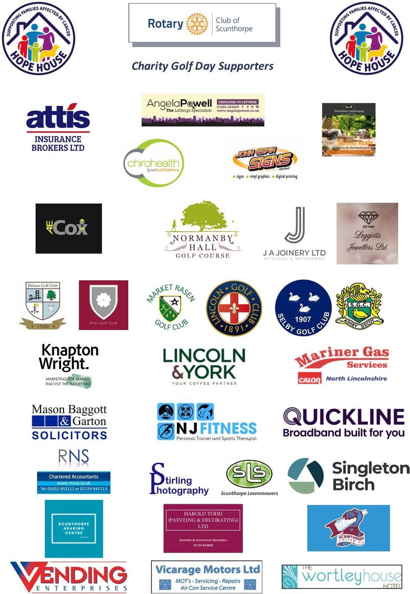 Scunthorpe Rotary (@rcofscunthorpe) on Twitter photo Thanks to local businesses and golf clubs we have sponsors for all 18 holes at our Charity Golf Day, prizes for our winners and a growing collection of valuable raffle prizes.
<a href="/NormanbyHallGC/">Normanby Hall GC</a> in aid of <a href="/BFSHopeHouse/">Bosom Family Support</a> - Tee times available from contactus@scunthorperotary.org.uk Thanks to local businesses and golf clubs we have sponsors for all 18 holes at our Charity Golf Day, prizes for our winners and a growing collection of valuable raffle prizes.
<a href="/NormanbyHallGC/">Normanby Hall GC</a> in aid of <a href="/BFSHopeHouse/">Bosom Family Support</a> - Tee times available from contactus@scunthorperotary.org.uk