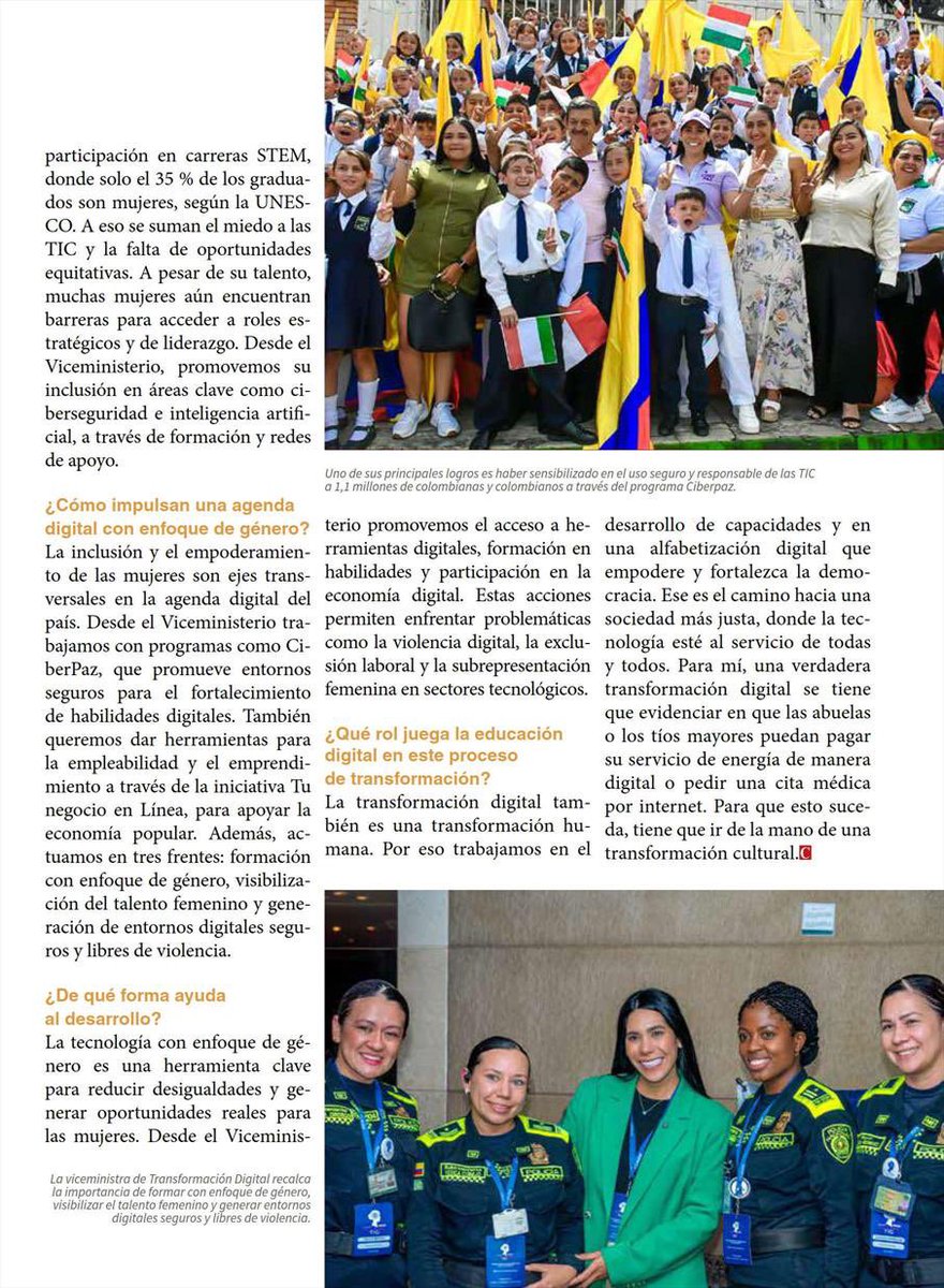Carina Murcia Yela (@carinamurcia_y) on Twitter photo 💻💜 La transformación digital necesita alma, corazón… ¡y enfoque de género!
En esta entrevista de la <a href="/ElC59751/">Revista El Congreso</a> , hablamos sobre la importancia de la tecnología, esa misma que sin inclusión no transforma.
#TransformaciónDigital
Desde el <a href="/Ministerio_TIC/">Ministerio TIC</a> trabajamos por una 💻💜 La transformación digital necesita alma, corazón… ¡y enfoque de género!
En esta entrevista de la <a href="/ElC59751/">Revista El Congreso</a> , hablamos sobre la importancia de la tecnología, esa misma que sin inclusión no transforma.
#TransformaciónDigital
Desde el <a href="/Ministerio_TIC/">Ministerio TIC</a> trabajamos por una