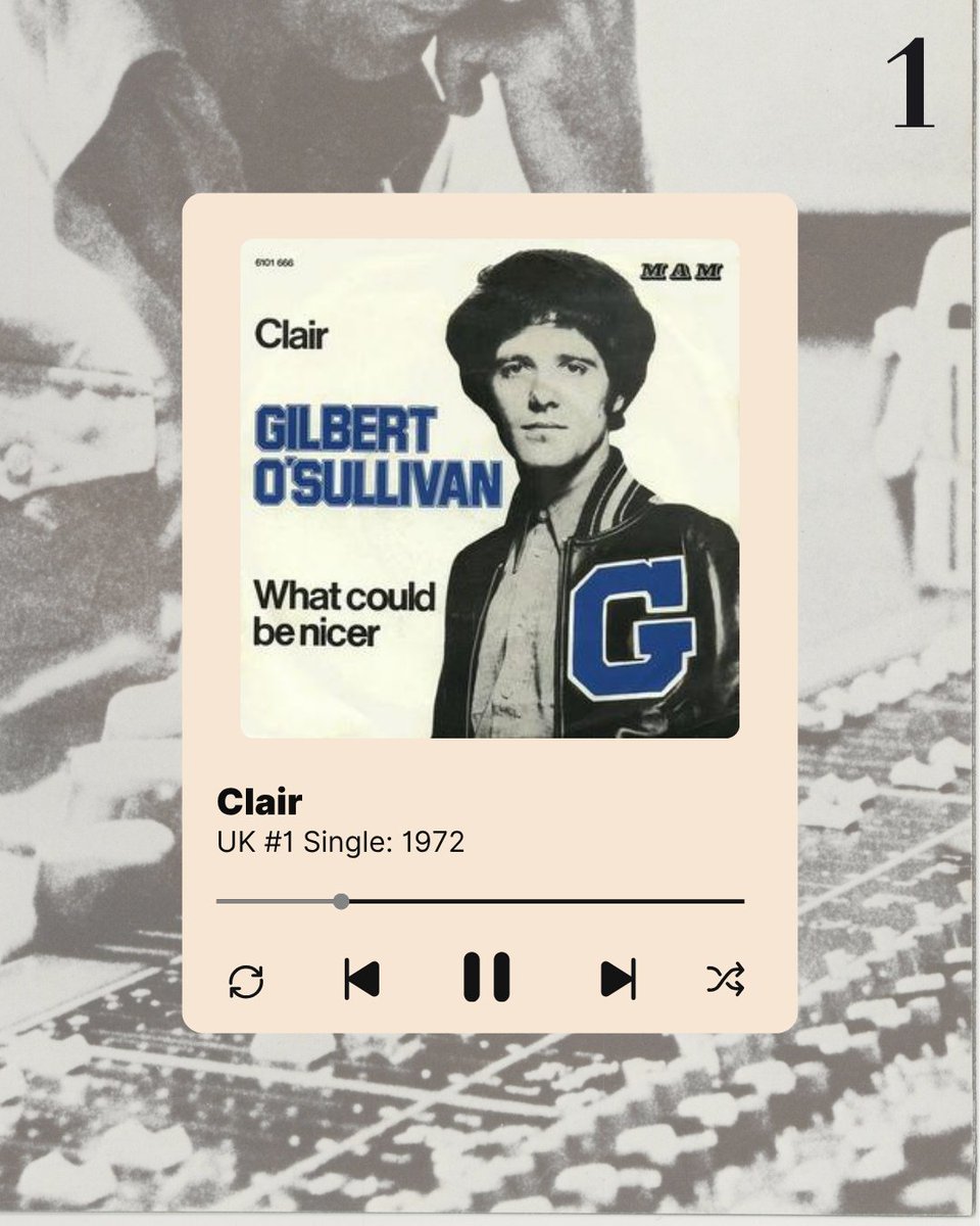 Gilbert O’Sullivan #1 Singles: UK &amp; US 💿

Clair (1972) - UK #1  
Alone Again (Naturally) - US #1  
Get Down (1973) - UK #1