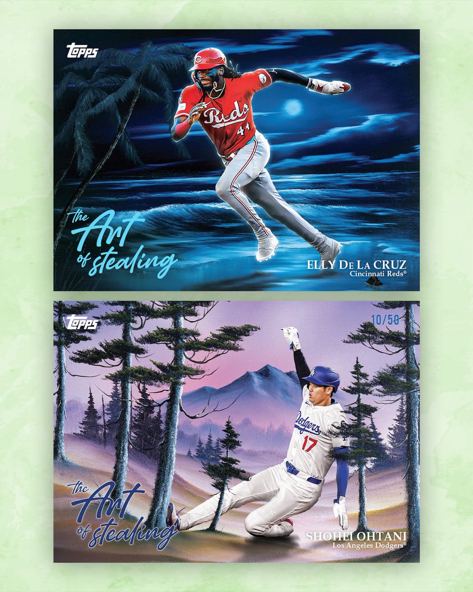 Art 🤌 These Bob Ross–inspired cards feature the game’s best base runners in scenic backdrops 🖼️