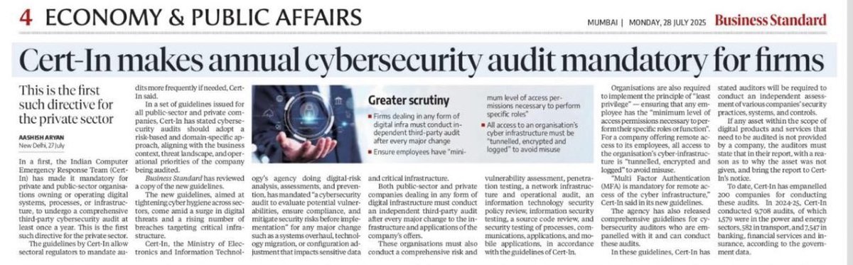 hetmehtaa's tweet image. What's your take on this?
Will companies really focus on their security posture or will they do an audit just for the sake of a cert-in?