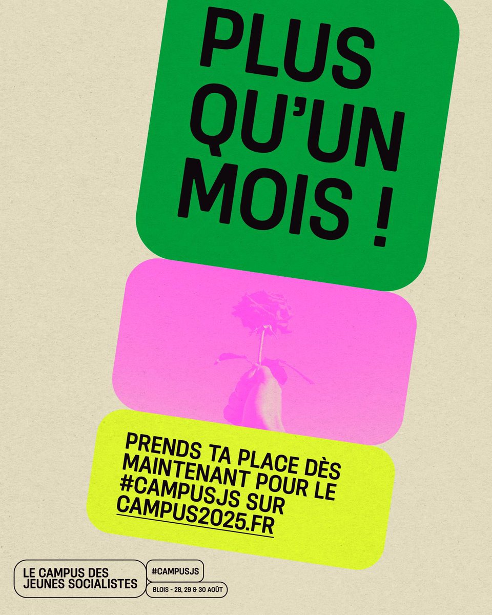 Dans un mois, on se retrouve toutes et tous à Blois pour le #CampusJS ! 🌹

Cette année on te propose encore plus de formations, de débats, de controverses, de réflexions mais aussi de convivialité ! 🔥

Reste attentif pour être au courant de la suite ! Et d’ici là n’oublie pas