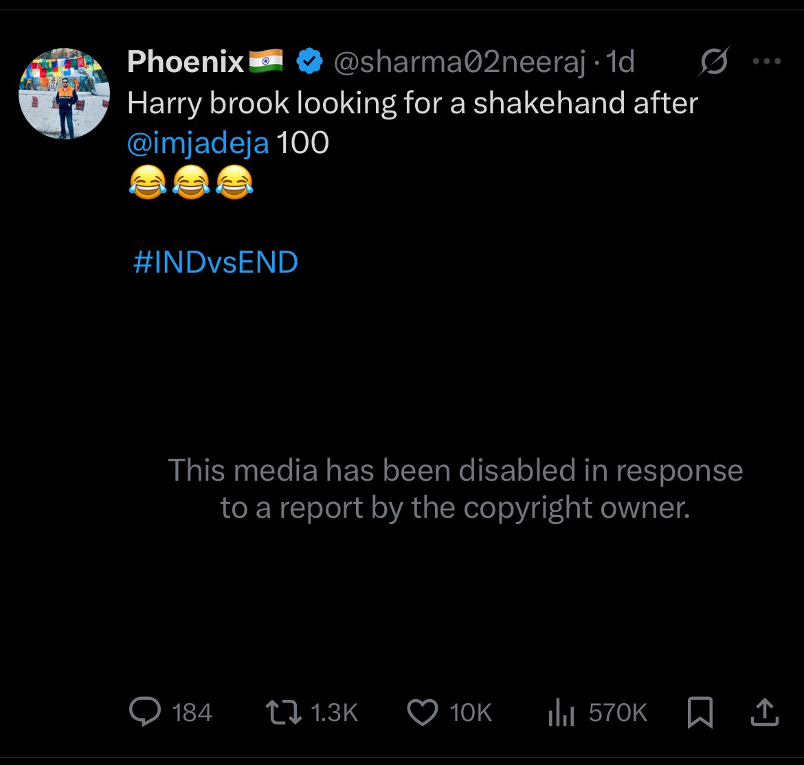 Phoenix🇮🇳 (@sharma02neeraj) on Twitter photo #INDvsENG #INDvsENGTest
Sky UK was not able to handle this & they sent me a copyright violation for “Brook-Cook”😂😂😂😂😂
<a href="/imjadeja/">Ravindrasinh jadeja</a> देख रहे हो Jaddu भाई कितना खिलसा दिया आपने 😅😅
अब तो वीडियो बनाने से ही पिछवाड़े में 🌶️ लग गई।
Britishers #INDvsENG #INDvsENGTest
Sky UK was not able to handle this & they sent me a copyright violation for “Brook-Cook”😂😂😂😂😂
<a href="/imjadeja/">Ravindrasinh jadeja</a> देख रहे हो Jaddu भाई कितना खिलसा दिया आपने 😅😅
अब तो वीडियो बनाने से ही पिछवाड़े में 🌶️ लग गई।
Britishers