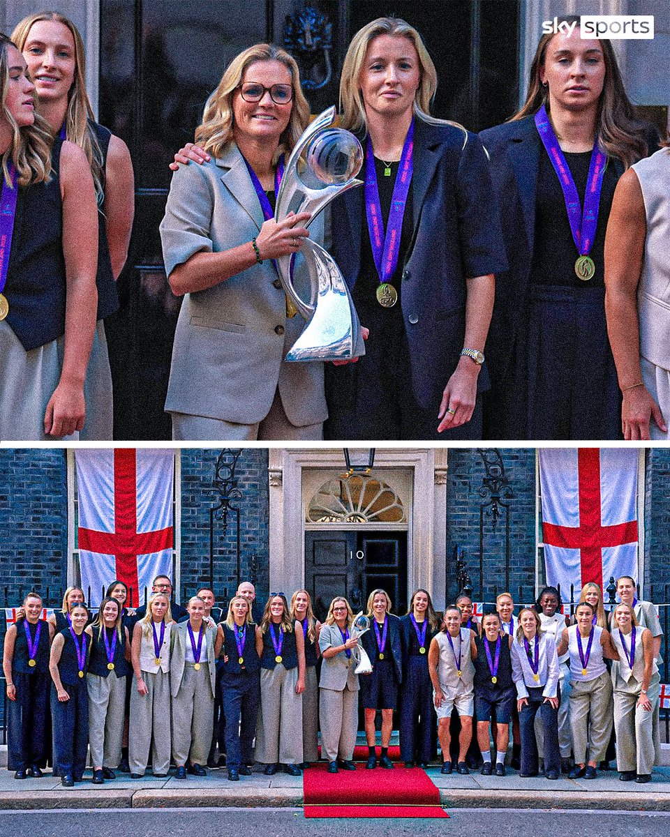 SkySports's tweet image. The Lionesses squad visit 10 Downing Street following their Euro 2025 victory 🏆🤝