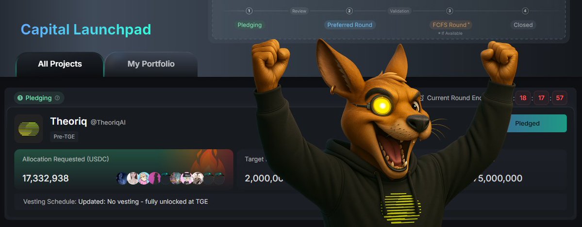 GN, fam! Time to rest a bit. 🌙

By the way, <a href="/TheoriqAI/">Theoriq</a> is seeing impressive momentum on the Kaito Capital Launchpad:
🔥 7M in the morning.
🚀 17M now.
🤯 25M incoming? Bullish on $THQ!

▪️ Reminder: once the pledge phase ends, all allocation requests and submitted information