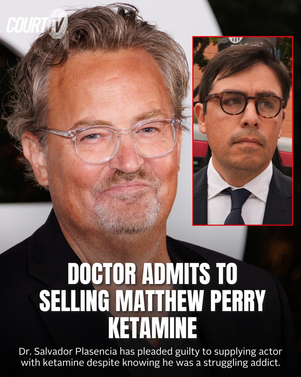 CourtTV's tweet image. Dr. Salvador Plasencia has admitted to selling #MatthewPerry ketamine despite knowing about Perry’s addiction problems.

Plasencia is the fourth of five people charged in connection with Perry’s overdose death to plead guilty.

#CourtTV What do YOU think?