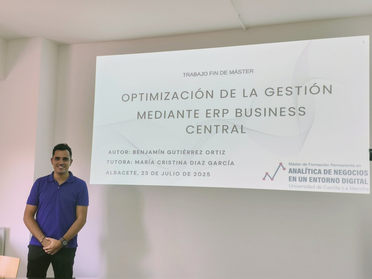 Benjamín Gutiérrez, empleado de <a href="/GrupoTecon/">Grupo Tecon</a>, ha realizado upskilling con #MANED.  Su TFM muestra proceso de migración de ERP Nav a ERP Microsoft Dynamics365 Business Central y ventajas q conlleva (configuración de dimensiones e integración con otras herramientas como PowerBI,...)
