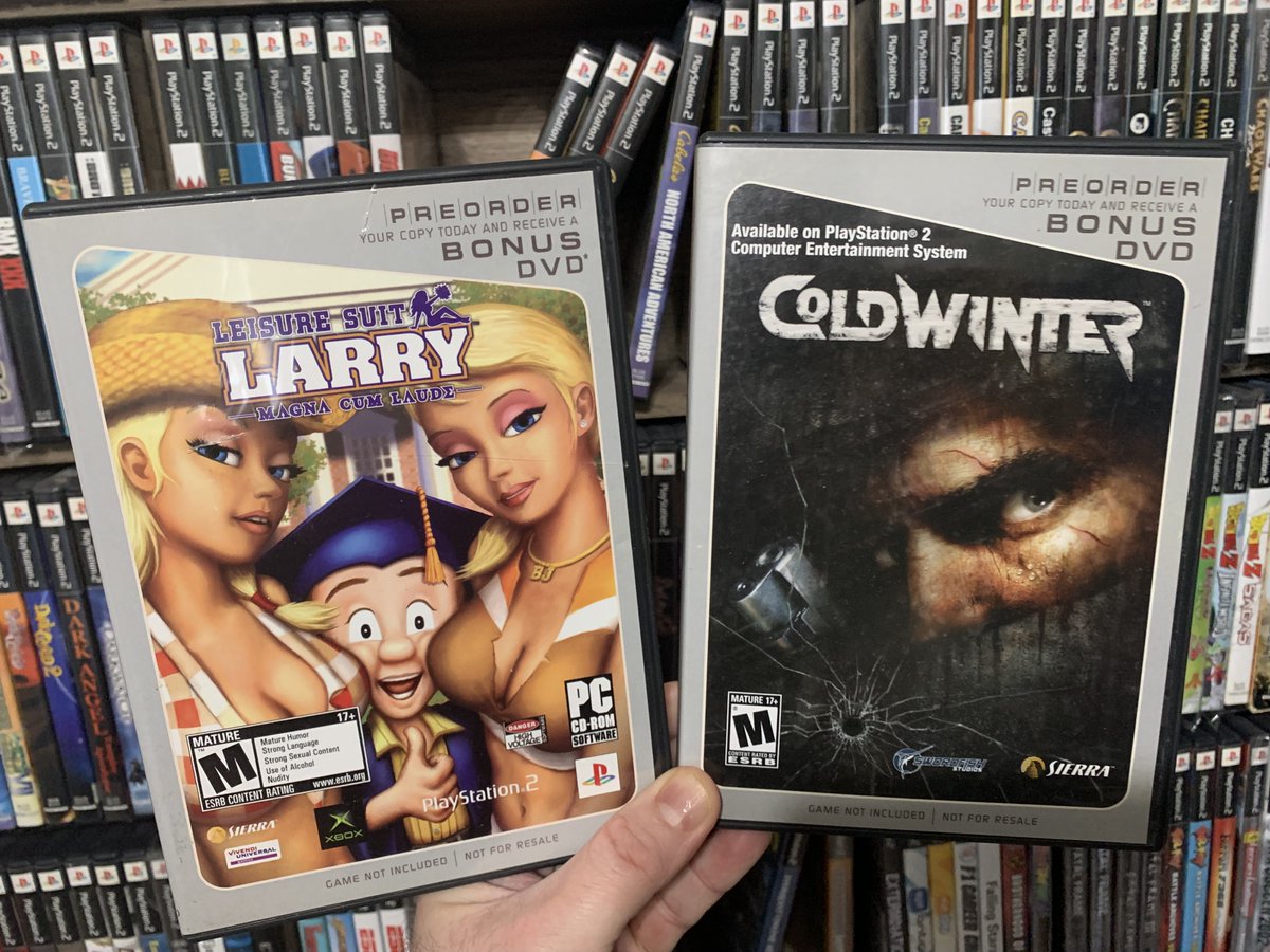 BlueBidyaGame's tweet image. I like collecting weird preorder stuff for PS2. I think these DVDs were done by Vivendi Universal Games. They come with stupid extras and I love it. Leisure Suit Larry has a whole clip showcasing the legacy of the series. I like this dumb shit.