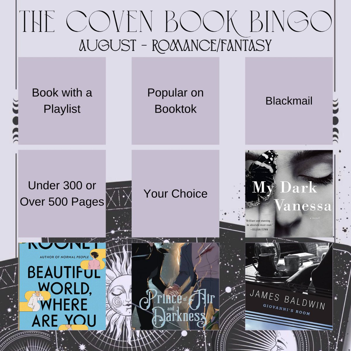 recaptioned's tweet image. who wants to help me fill out the rest of bingo card? i don’t know which books to add -.-