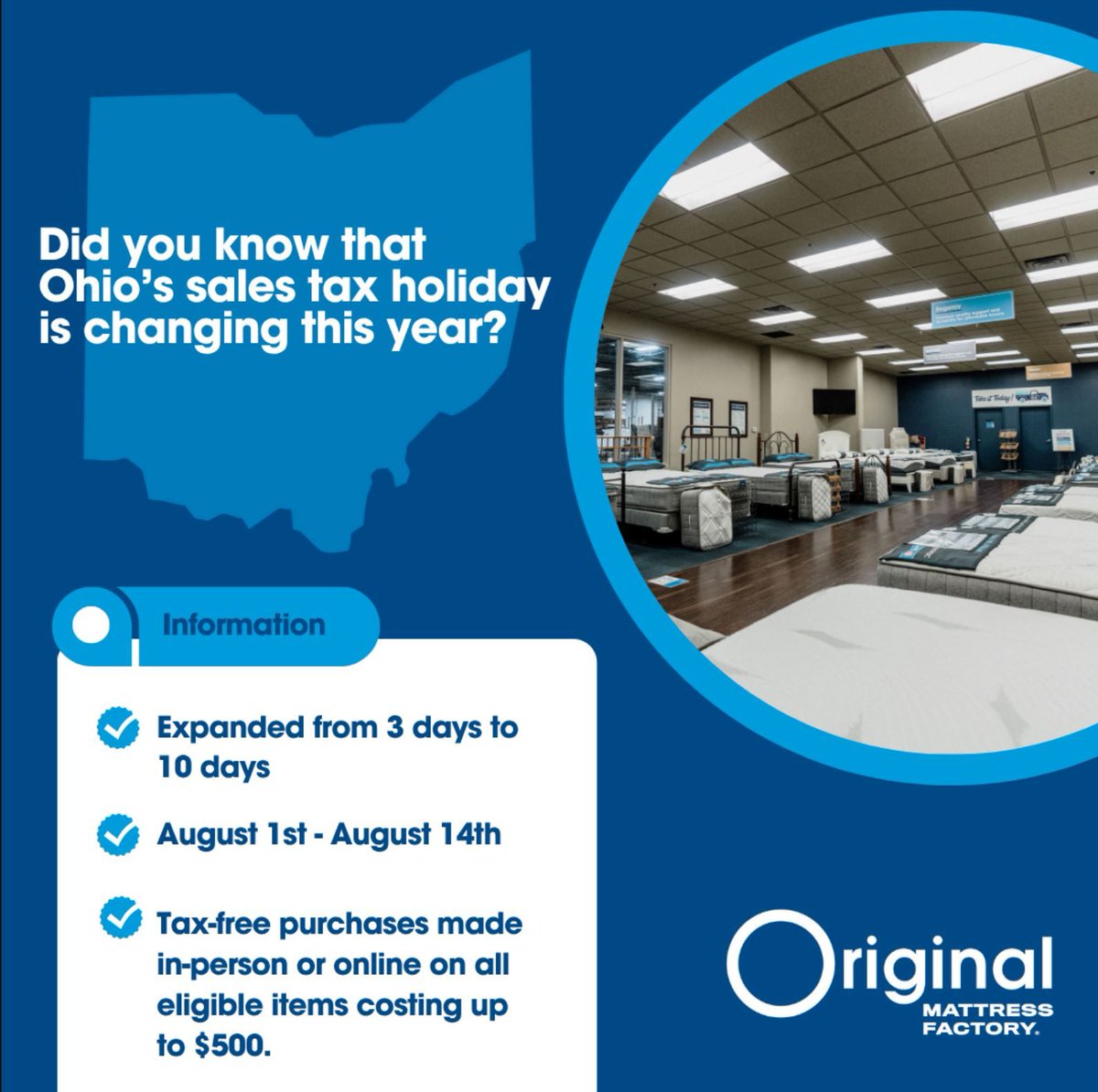 Ohio's Sales Tax Holiday begins this Friday, August 1st and runs through Thursday, August 14th.  This is a great opportunity to make a tax-free purchase on items up to $500!
#ohiosalestaxholiday #taxexempt