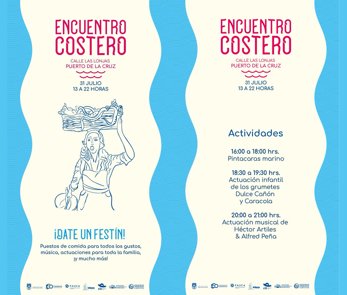 🌊 Encuentro Costero: Un homenaje al sector pesquero portuense - 31 de julio.
Las Lonjas, un entorno único junto al mar, acogerá esta jornada de 13:00 a 22:00 h, llena de sabor, música y diversión.

#EncuentroCostero #PuertoDeLaCruz #consejeriapesca