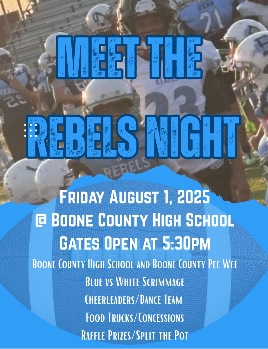Join us on Friday to meet your 2025 Rebels football team! 🏈
This event is FREE and open to the public. 
Concessions available for purchase.