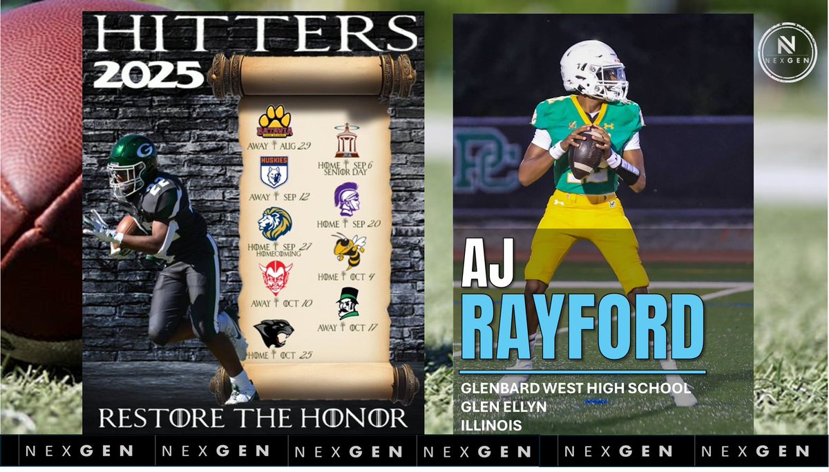 nexgenscouting's tweet image. ▶️2025 Friday Night Lights
✅2027 QB AJ Rayford @AJRay21
✅Glenbard West HS @HitterFootball
Glen Ellyn (IL)
8/24 at Batavia
9/6 Joliet Catholic
9/12 at Oak Park-River Forest
9/20 Downers Grove North
9/27 Lyons
10/4 Hinsdale South
10/10 at Hinsdale Central
10/17 York
10/25…