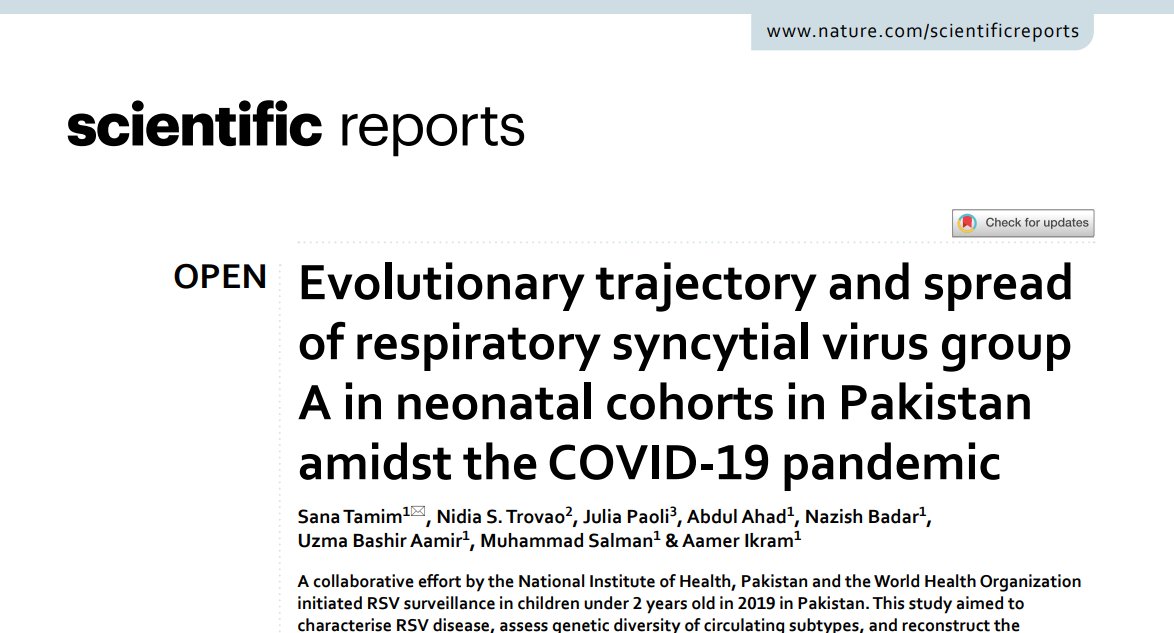 Proud to co-author a study in Scientific Reports on RSV-A dynamics in Pakistan, identifying a P375S mutation &amp; viral introductions. Thanks to <a href="/nidiatrovao/">Nídia S. Trovão, PhD</a>  for key contributions. nature.com/articles/s4159…
#Phylodynamics #RSV #Bioinformatics