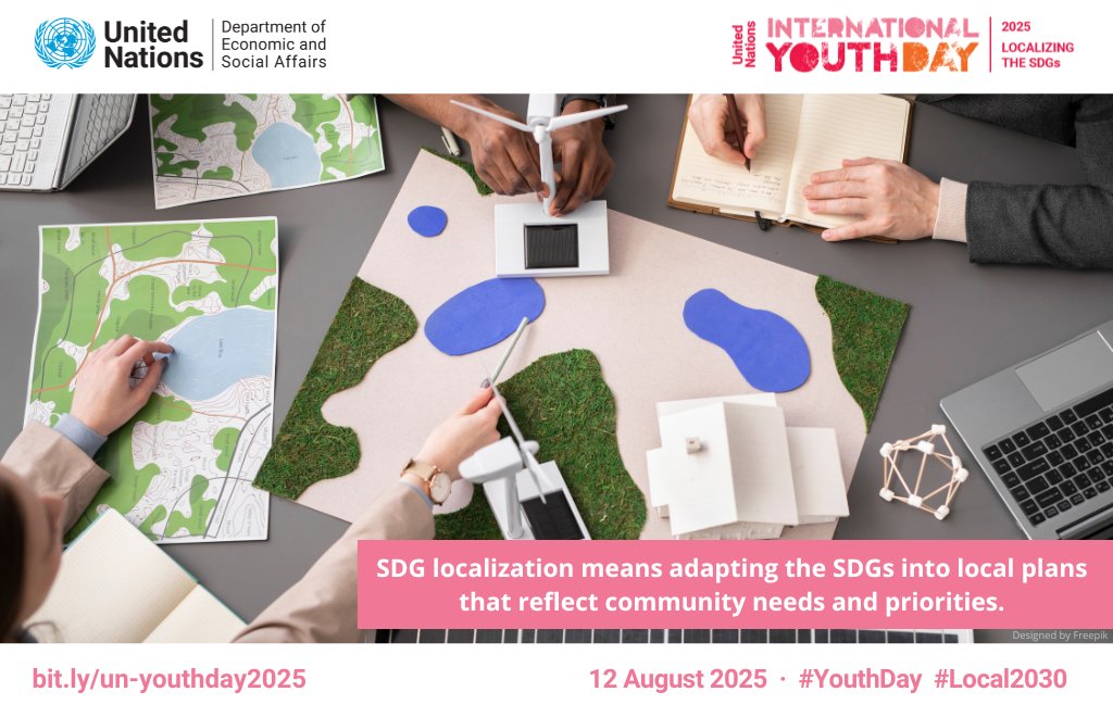 Did you know? Around 65% of SDG targets rely on action at the local level. 

As we celebrate Youth Day on 12 August, let’s recognize that young people are key to turning the #GlobalGoals into local change. 

💠 bit.ly/un-youthday2025 
💬 #YouthDay #Local2030