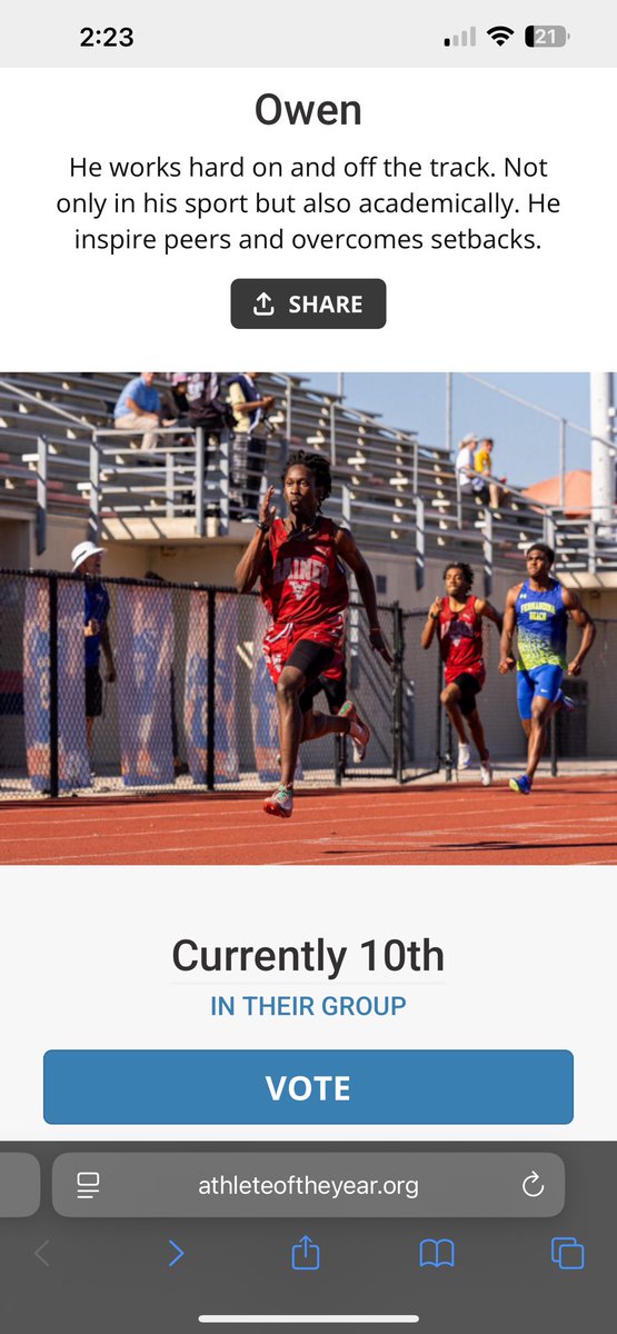Vote for me #athleteoftheyear 
athleteoftheyear.org/2025/owen-90bb