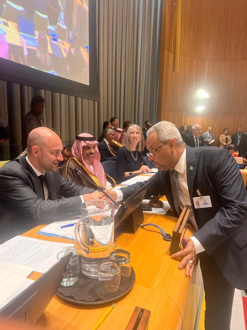 En marge de la Conférence SEM Abdoulkader Houssein Omar a salué l’initiative conjointe du Royaume d’Arabie saoudite et de la France et exprimé son soutien à ses homologues SE le Prince Faisal bin Farhan Al Saud et à SEM Jean-Noël Barrot pour leur engagement en faveur de la paix.