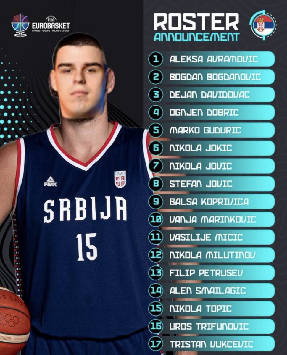 fadowiggins's tweet image. 🚨URGENTE:

Nikola Topic está convocado para liderar a Sérvia no EuroBasket.

Seu elenco de apoio tem nomes conhecidos na NBA como Bogdan Bogdanovic, Nikola Jokic, Nikola Jovic e outros.

Boa sorte ao nosso cria, seremos 🇷🇸