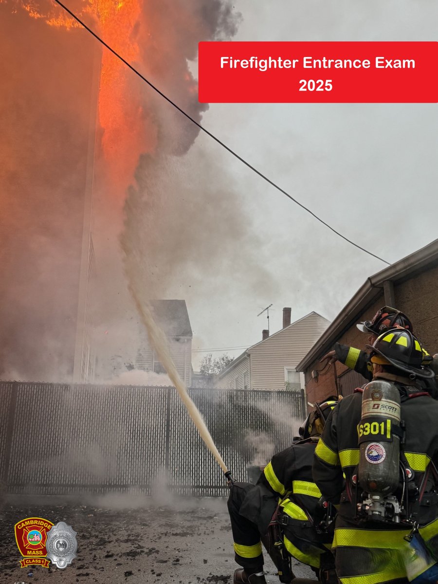 CambridgeMAFire's tweet image. The MA Firefighter Entrance Exam for 2025 has been posted!
This is a great opportunity to become a Cambridge Firefighter & give back to our city by helping others.
Application deadline: Aug 27, 2025.
Written test: Oct 2, 3 or 4, 2025.
Info, go to MA HRD: bit.ly/4mcNMl1