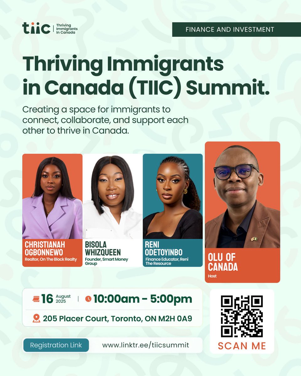 TIICsummit's tweet image. Our Finance & Investment Panelists at #TIICSummit2025🔥
Join Christianah Ogbonnewo, Bisola Whizqueen (@whiz_queen ), Reni Odetoyinbo (@xoreniii), for a discussion on building wealth, smart investing, and financial empowerment for immigrants
🎟️Register at linktr.ee/tiicsummit