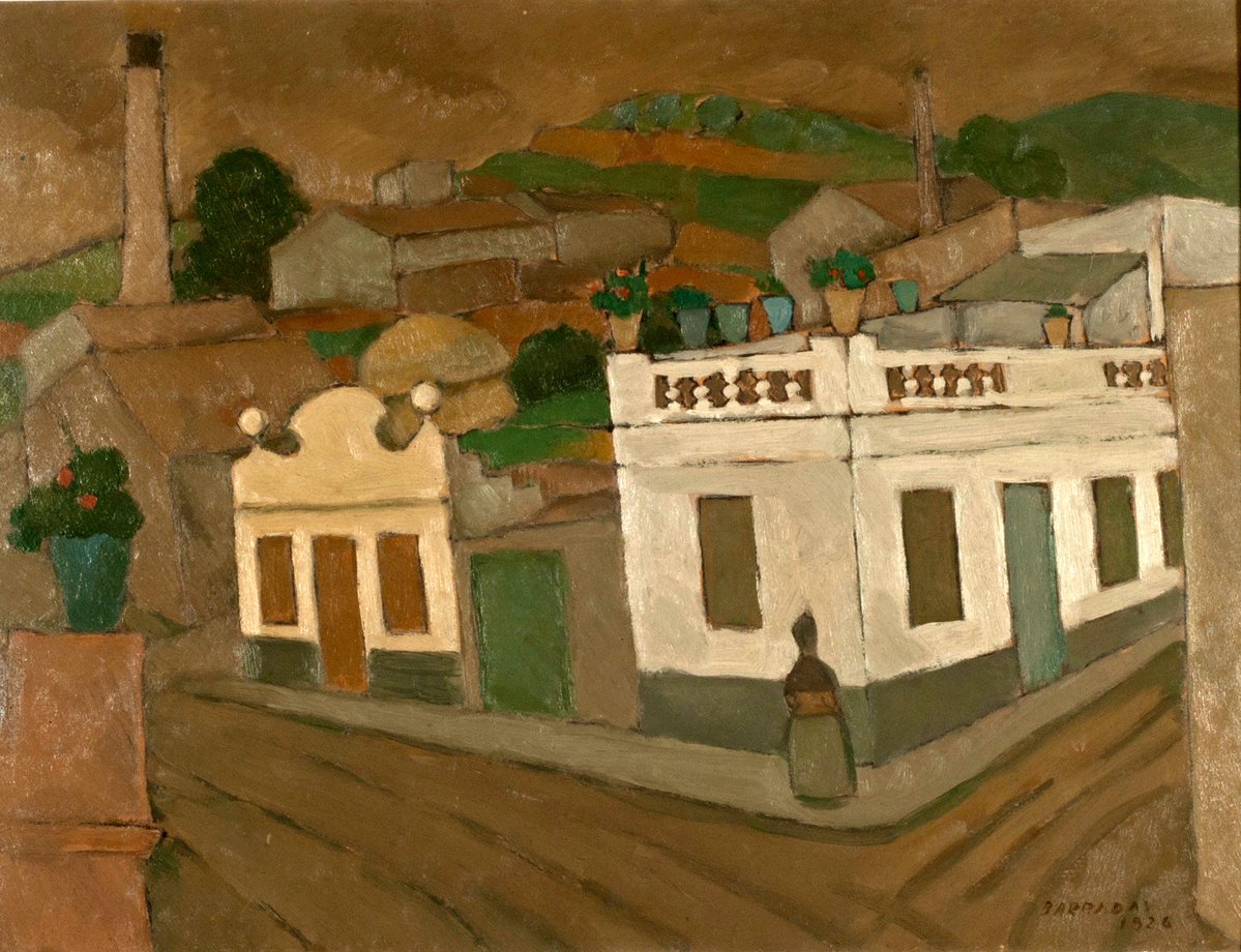 #LaObraDelDía➜ En el óleo “Paisaje de Hospitalet” (1916), Rafael Barradas muestra una pintura serenamente construida, con una paleta en tonos marrones y ocres. Es una postal quieta que remite a su trabajo como escenógrafo teatral. ¡Vení a verlo en la muestra #MuseoSecreto🖼️!