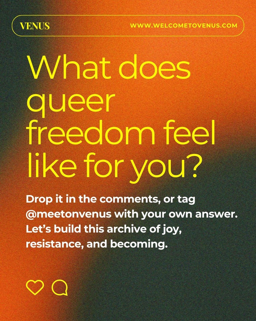 What does queer freedom feel like to you? 🌈
To us, it looks like joy, truth, and the power to take up space.

Drop your answer in the comments or tag @meetonvenus and 
Download the app today at welcometovenus.com