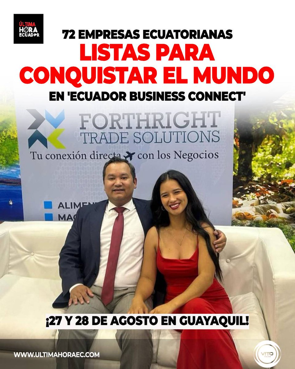UltimaHoraEC_'s tweet image. El 'Ecuador Business Connect' reunirá el 27 y 28 de agosto (Sold Out) en Guayaquil a 72 empresas ecuatorianas, preparadas para expandir sus negocios a nivel internacional.
Una oportunidad clave para impulsar la presencia del país en los mercados globales.
