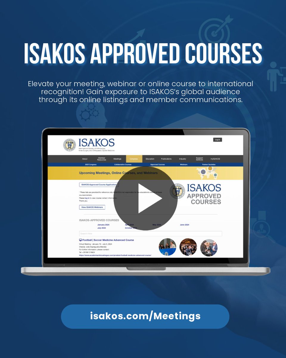 ISAKOS's tweet image. ISAKOS Approved Courses 🔎 Do you have a meeting, course, webinar or virtual course that you would like to be designated as #ISAKOS Approved? Submit an application to be considered for inclusion in the calendar of ISAKOS Approved Courses! 

🔗 Learn more: isakos.com/Meetings