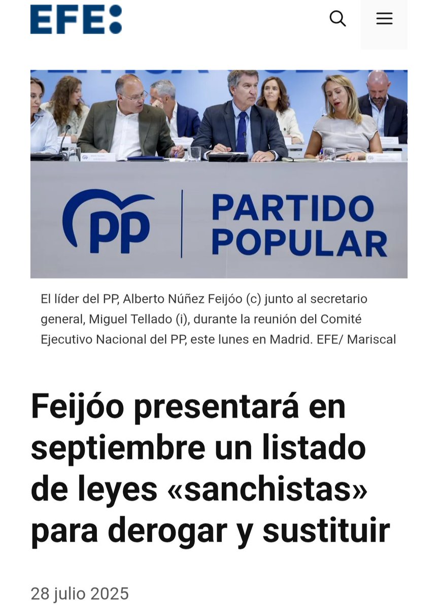 Díganos, Sr. Feijóo, en concreto qué leyes de este Gobierno va a derogar:

¿La ley de paridad, el incremento del SMI, la subida de las pensiones según IPC, el aumento de las becas, la mejora de la ley de dependencia, los nuevos permisos por cuidado de hijos que aprobamos mañana?