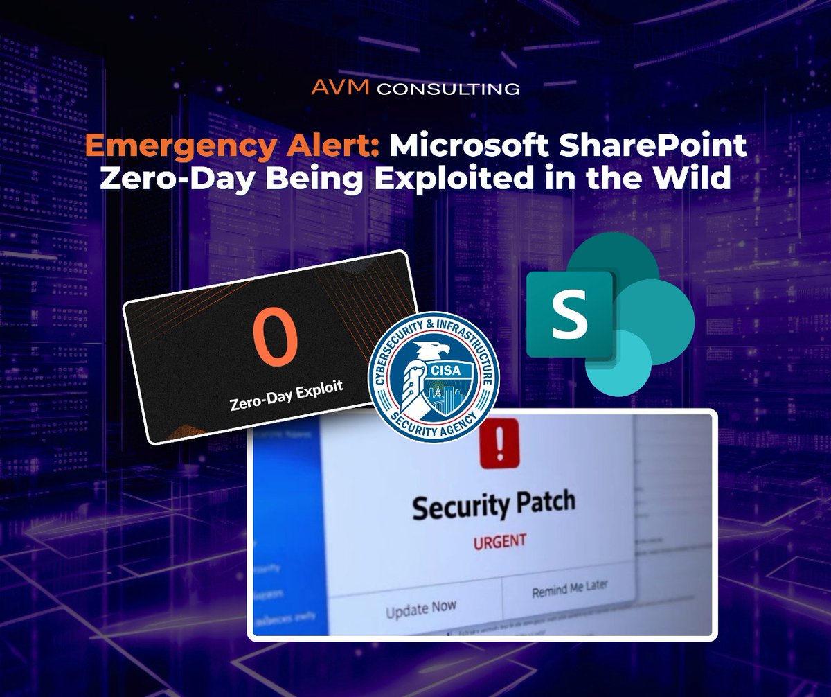 AvmConsulting's tweet image. A critical zero-day vulnerability, CVE-2025-53770 (also known as ToolShell), is under active, mass exploitation, affecting on-premises Microsoft SharePoint Servers globally.
.
#avmconsulting #MicrosoftSharePoint #ZeroDayExploit #CVE202553770 #CyberSecurity #DataBreach