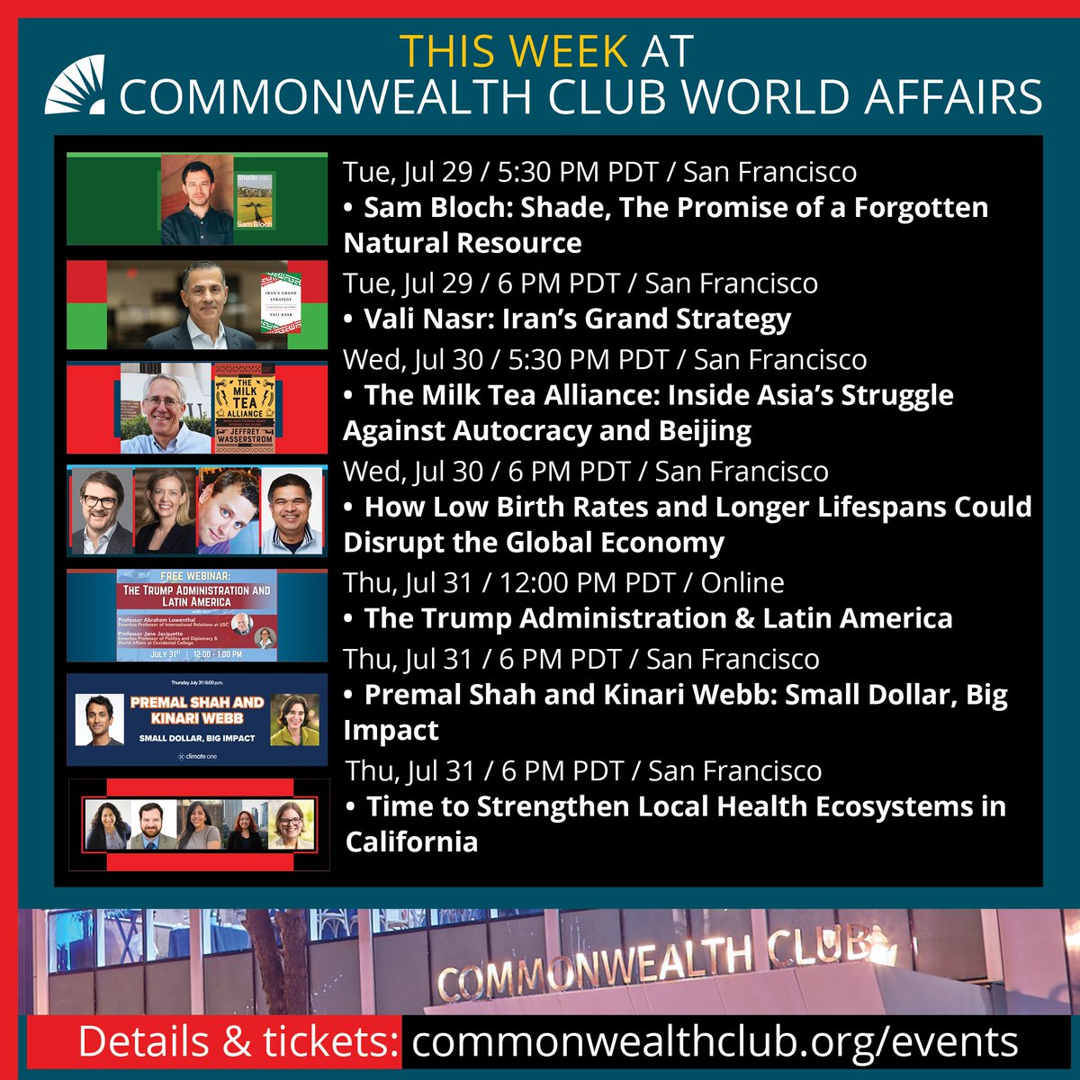 Commonwealth Club World Affairs of California (@cwclub) on Twitter photo Catch all of the speakers, topics, community and ideas <a href="/cwclub/">Commonwealth Club World Affairs of California</a> this week.
Details & tickets: commonwealthclulb.org/events
<a href="/vali_nasr/">Vali Nasr</a> @kiva <a href="/KinariWebb/">Kinari Webb</a> <a href="/samkbloch/">Sam Bloch</a> Catch all of the speakers, topics, community and ideas <a href="/cwclub/">Commonwealth Club World Affairs of California</a> this week.
Details & tickets: commonwealthclulb.org/events
<a href="/vali_nasr/">Vali Nasr</a> @kiva <a href="/KinariWebb/">Kinari Webb</a> <a href="/samkbloch/">Sam Bloch</a>