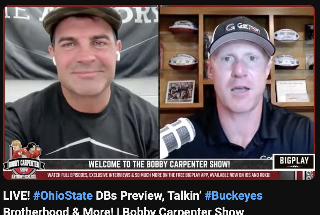 Bobby Carpenter (@bcarp3) on Twitter photo Check out <a href="/BobbyCarpShow/">Bobby Carpenter Show</a> w/<a href="/schlegelvellie/">Anthony Schlegel</a>
We have been breaking down every position group for the Buckeyes.... and today its the DBs
Could the defensive backfield be better than last year? We think so
youtube.com/live/8ts4gp61s… Check out <a href="/BobbyCarpShow/">Bobby Carpenter Show</a> w/<a href="/schlegelvellie/">Anthony Schlegel</a>
We have been breaking down every position group for the Buckeyes.... and today its the DBs
Could the defensive backfield be better than last year? We think so
youtube.com/live/8ts4gp61s…