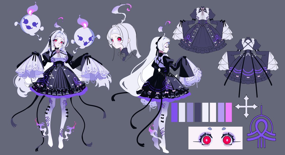 Boojour! I’m Wispy, a ghost vtuber who loves gothic lolita! 💜

you can summon me and my little wispies through any flame 👻🕯️
amazing reference sheet by <a href="/vanellabeam/">vane 🌸</a> 
#vtuber #VTuberUprising