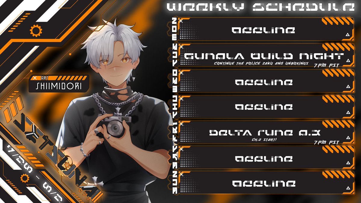 TheSetsunaCh's tweet image. ◺ ⚙️Schedule for this Week 7/28 - 8/2! 🤖◿
Hello! Schedule for this week!
Tuesday we continue building our silly little robots and open some blind boxes I totally forgot to open the last time LOL
And Friday, we start Ch.2 of Deltra Rune!
See y'all then!