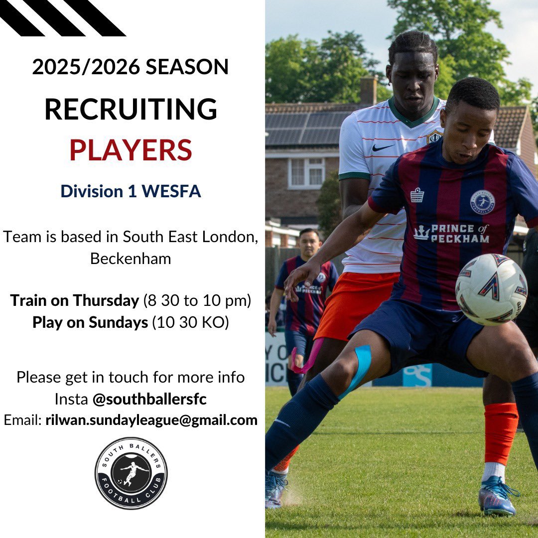 Looking to add a few more bits of quality. 

Big plans for this season, get in touch. 

Welcoming good people to join a top bunch of lads 💪

<a href="/WESFA_Football/">W.E.S.F.A.</a> 
<a href="/Player1stUK/">Players 1st UK</a> 
<a href="/Player_TeamFind/">Player/TeamFinder</a>